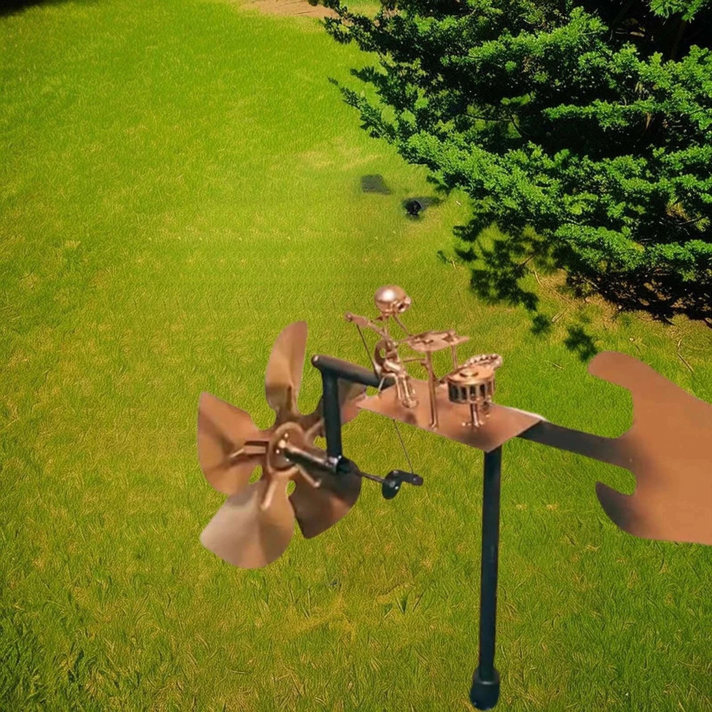 Metal Wind Spinner Handmade Metal Drummer Windmill Statue Rust-proof DIY Decorative Wind Power Rock Art Statue for Yard Garden
