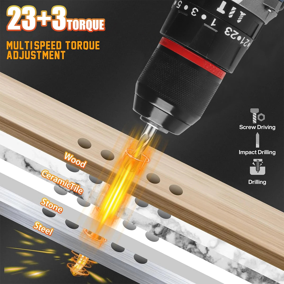 16.8V/21V Cordless Drill ,10MM 3/8'' Keyless Chuck,1.3Ah Li-Ion Battery,2 Variable Speed for assembling, repairing and DIY