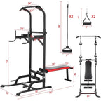 Power Tower with Bench, Pull Up Bar Stand, Dip Bar w/Folding Bench 4 Ropes Strength Training, Multi-Function - HOME