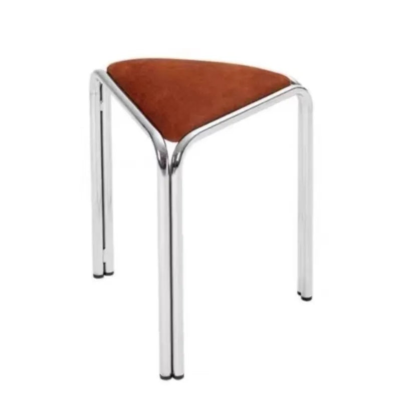 MOMO Bauhaus Antique Vanity Stool - Stainless Steel Triangular Frame Fabric Upholstered Stackable Designer Dining Stool