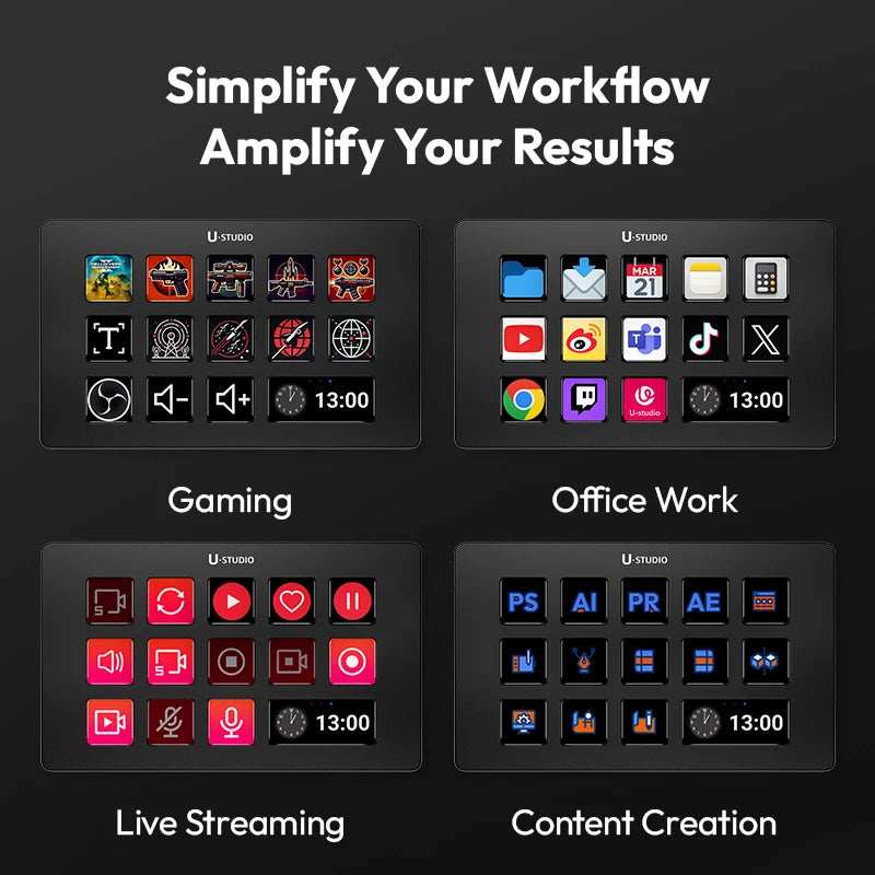 Ulanzi D200 D200H Stream Deck Keyboard with 13 Macro Keys Stream Controler for Youtube Office Game Live Support TF/SD/USB 3.0
