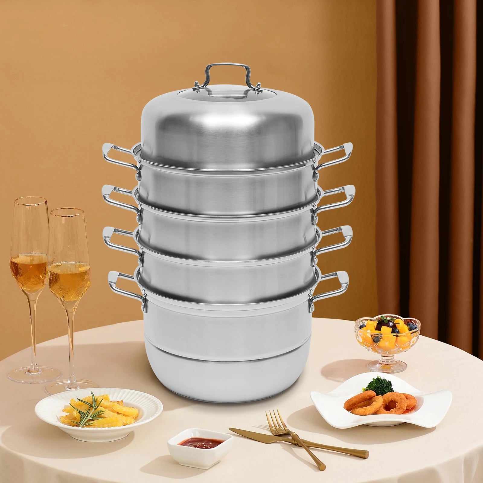 5 Tier Stainless Steel Steamer Cookware Steam Pot Food Cooker Pot +Lid  for Induction and Gas Cooker Kitcken