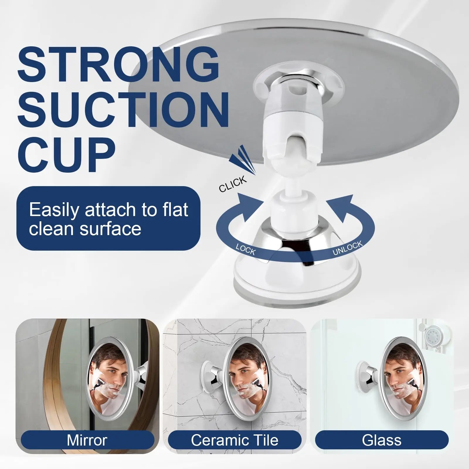 360° Rotatable Shower Mirror Bathroom Fogless Makeup Mirror With Holder Suction Cup Anti-Fog Mirror for Shaving Makeup Showering