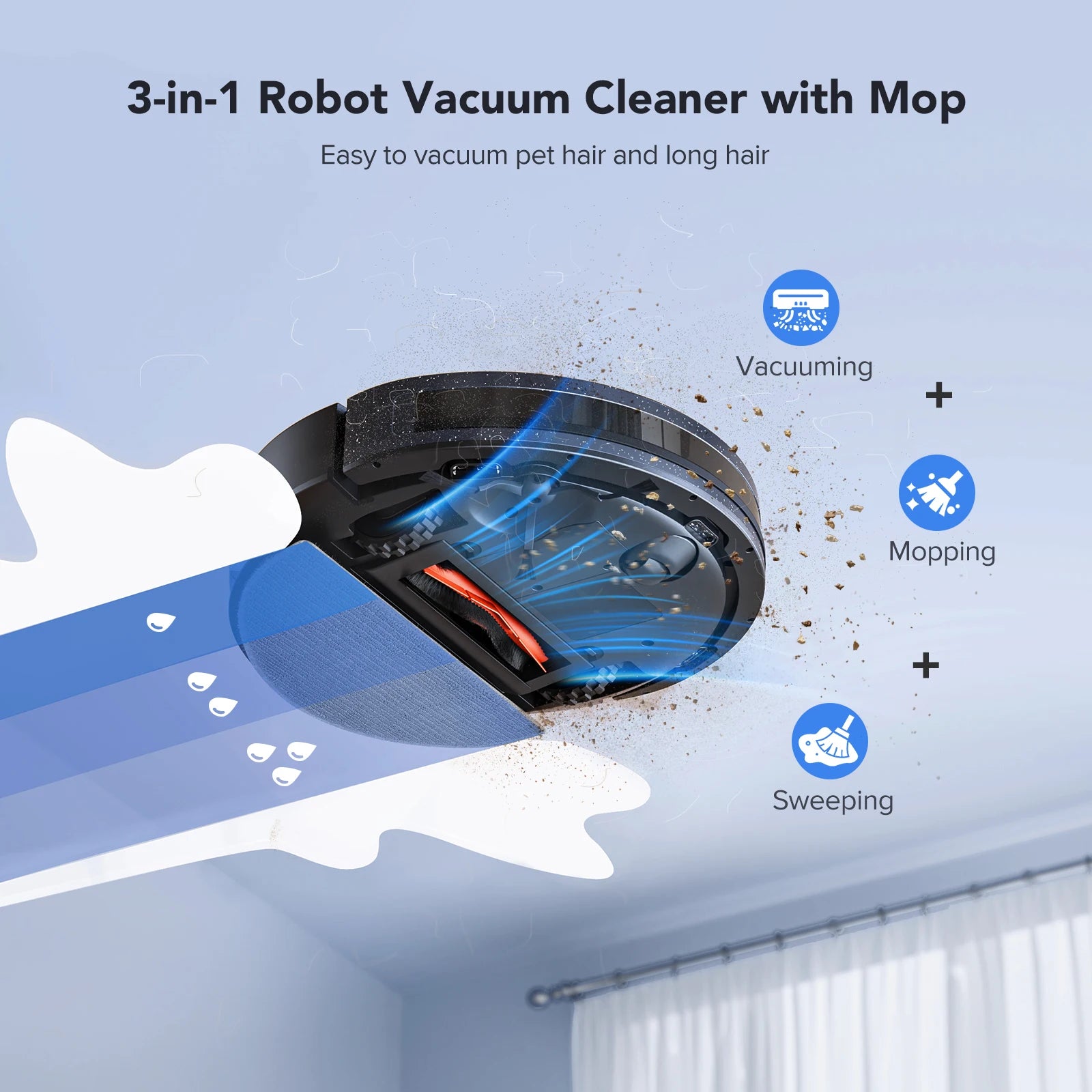 Lubluelu L20 5500Pa Robot Vacuum and Mop, 3 in 1 Robotic Vacuum Cleaner,  Smart Mapping, 30 No-go Zones, for Carpet Pet Hair