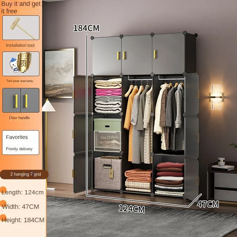 New Simple Wardrobe Clothes Assembly Plastic Collapsible Sturdy Dustproof Cabinets Dressers Cube Storage Locke Closet Furniture