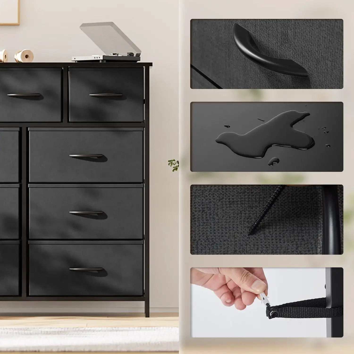 9 Drawer Fabric Dresser for Bedroom, Chest of Drawer Organizer Storage Cabinet for Closet, Entryway, Black
