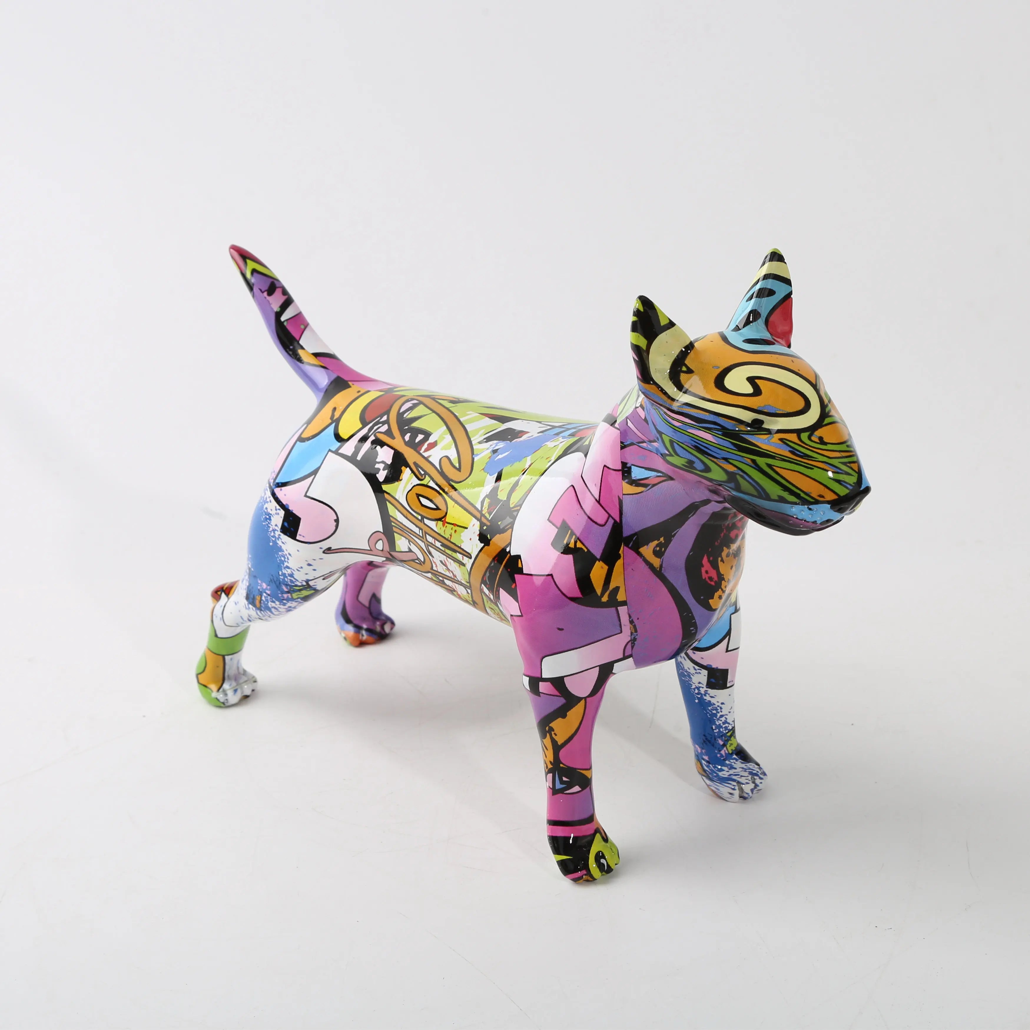 Creative Art Colorful Bull terrier Small English Resin Dog Crafts Home Decoration Color Modern Simple Office Desktop Craft