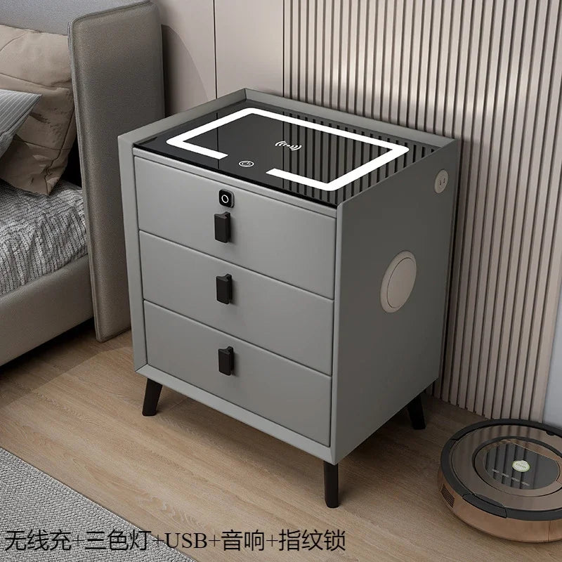 Minimally Modern Intelligent Bluetooth Speaker Bedside Table Household Smart Cabinet with Lights and Wireless Charging