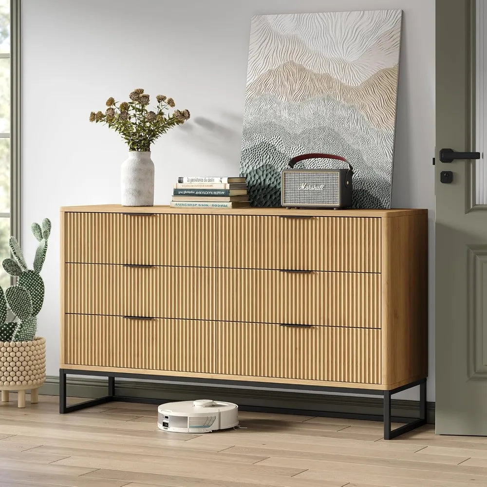 6 Drawer Double Dresser 54''W Modern Dresser Wood Storage Dressers & Chests of Drawers for Closet, Bedroom Living Room, Hallway
