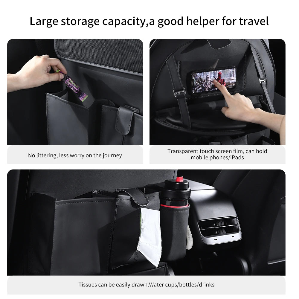 YZ Car Seatback Protector for Tesla Model 3 Y Highland Seat Back Protective Child Anti-Kick Mats Leather Storage Pockets