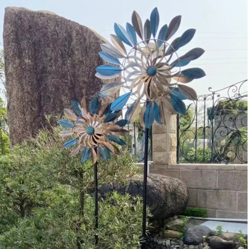 Outdoor Lawn Standing Ornaments Colorful Iron Big Pinwheel Garden Courtyard Solar Lights Rotating Luminescence Windmill Decor