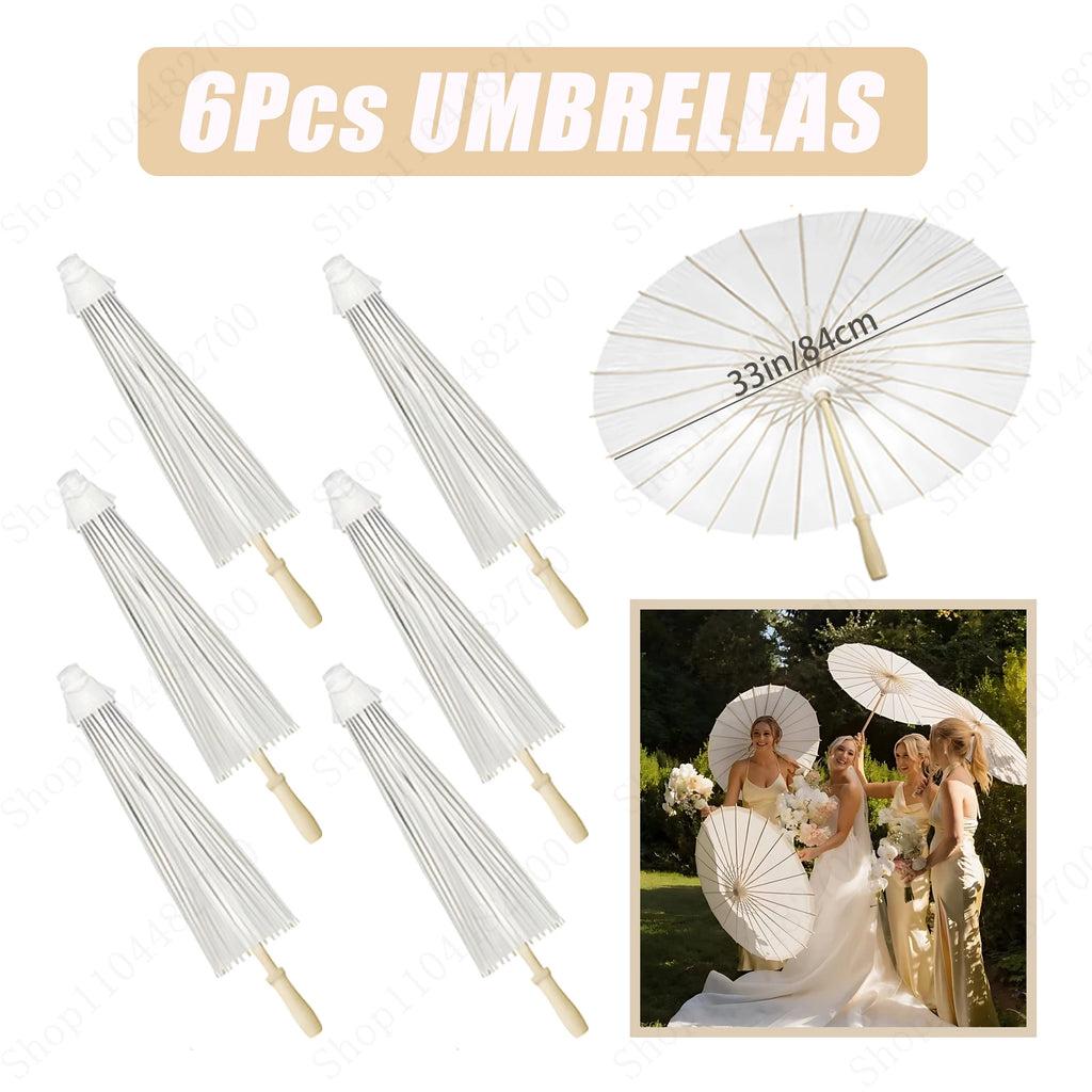 6-120Pcs 33inch Paper Umbrellas for Wedding Guest White Paper Parasol Umbrellas for Guests Wedding Photography Props with Fans