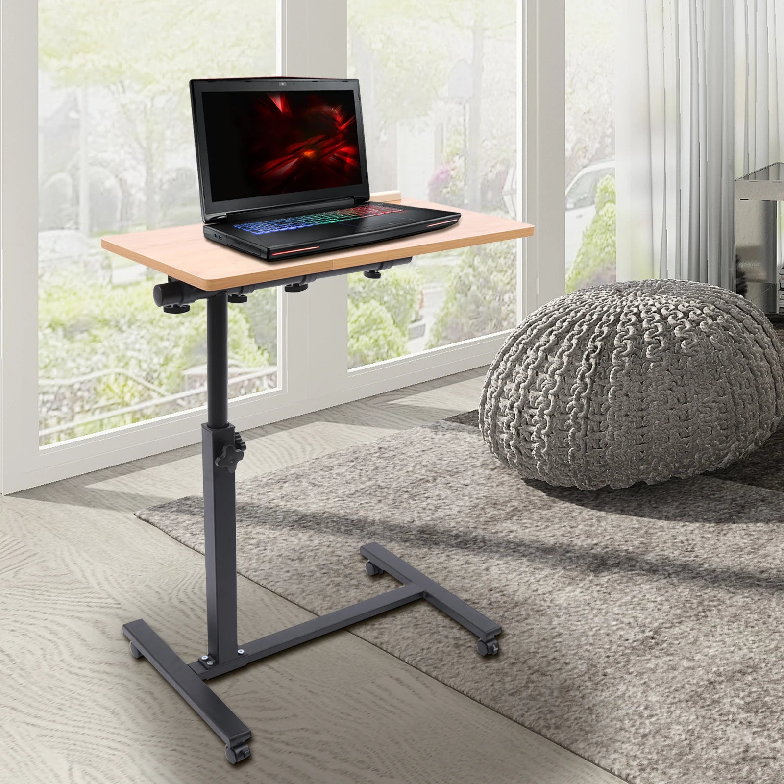 Laptop Desk Mobile Lift Computer Stand, 360° Rotation Rollin Hight Adjustable Laptop Desk with Wheels, for Home Office Study