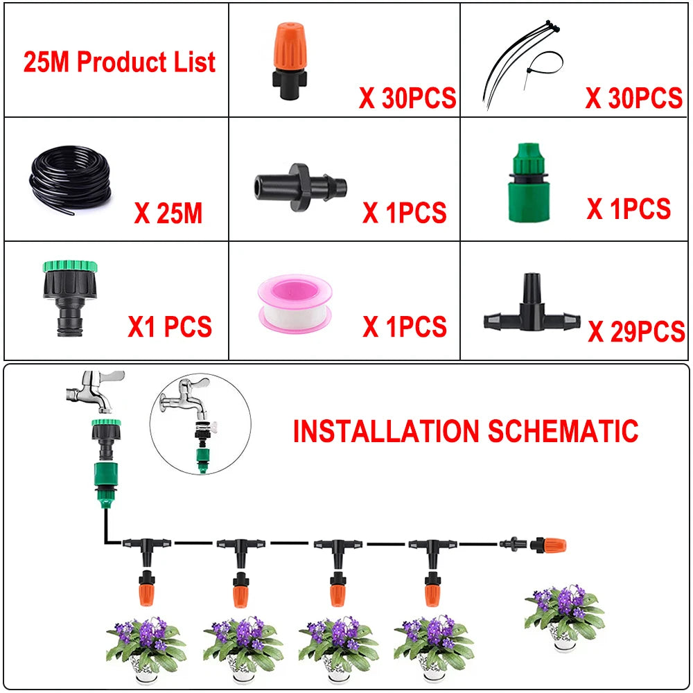 Fog Nozzles irrigation system Portable Misting Automatic Watering 5-40m Garden hose Spray head with 4/7mm tee and connector