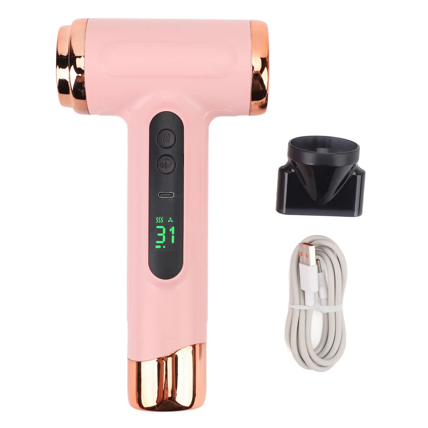Hot and Cold Air Hair Dryer Multi Modes 15000mAh Lightweight Ergonomic Grip Cordless Hair Dryer 200W with Nozzle for Home