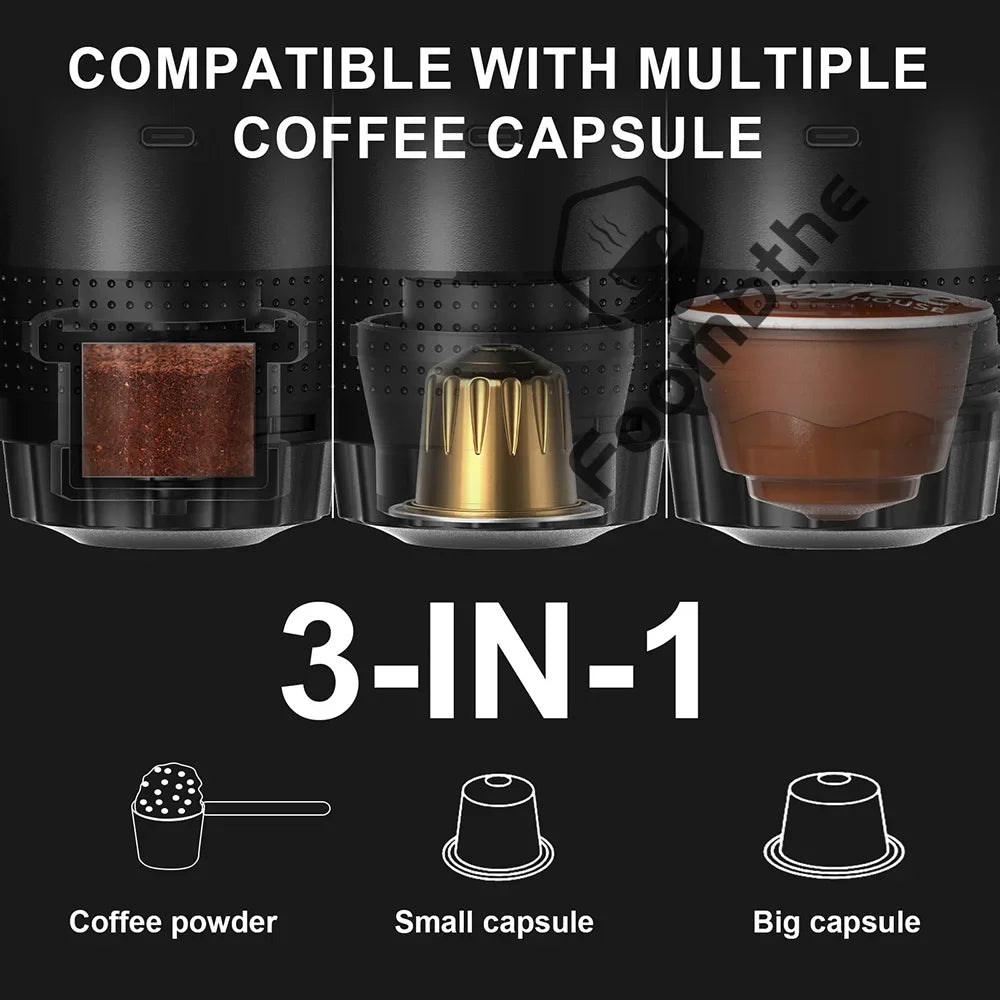 Wireless Electric Portable Espresso Coffee Machine for Car & Home Camping Maker 3-in-1 Capsule Powder Travel Coffee Maker
