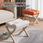 Solid Wood Shoe Changing Stool Footstool Sofa Rest Footstool, Folding Low Stool for The Entryway, Cotton-filled Cushion Stool