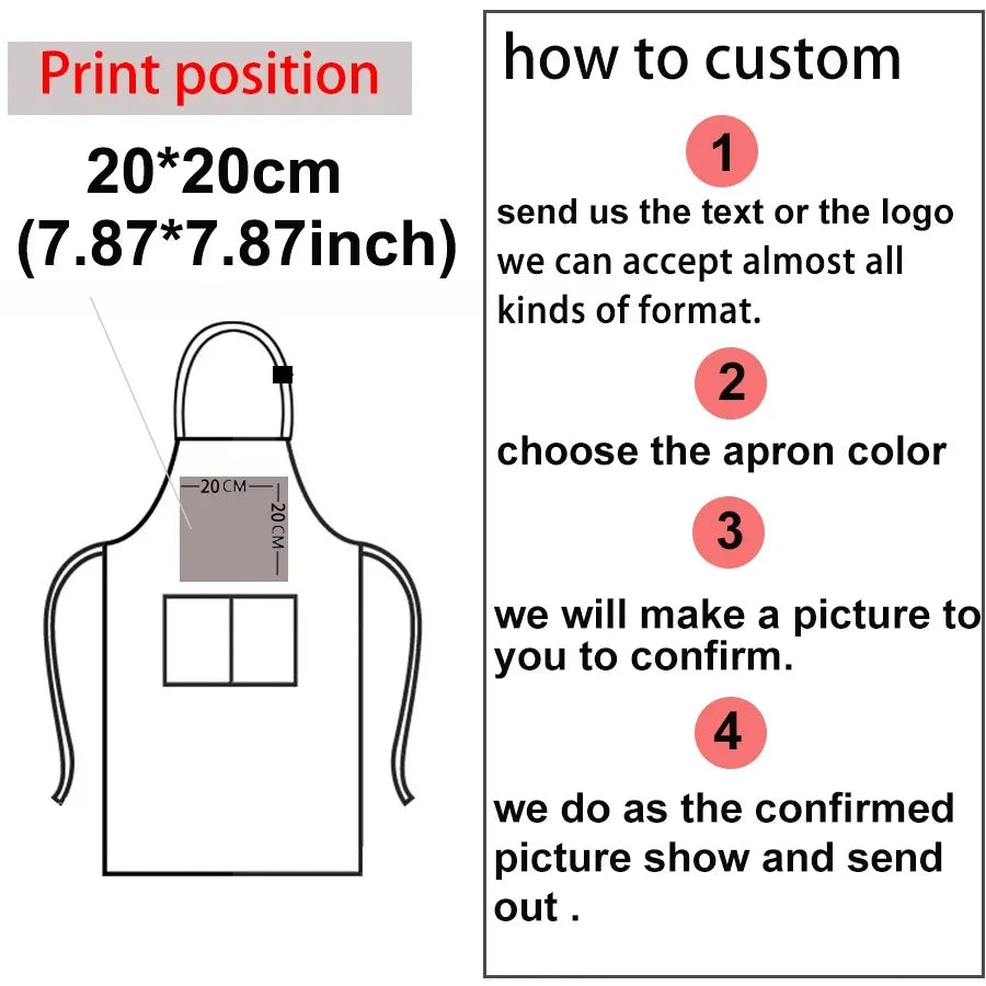 Customized Embroidery Print Logo Signature Waterproof Kitchen Home Chef Baking Clothes With Pockets Adult Bib Waist Bag Aprons
