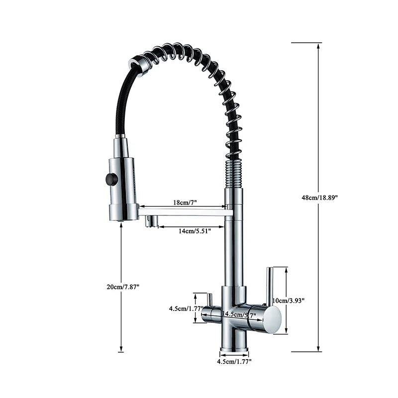 Chrome Filtered Kitchen Faucet Pure Water Kitchen Faucet Dual Handle Hot&Cold Drinking Water Purified Kitchen Mixer Taps