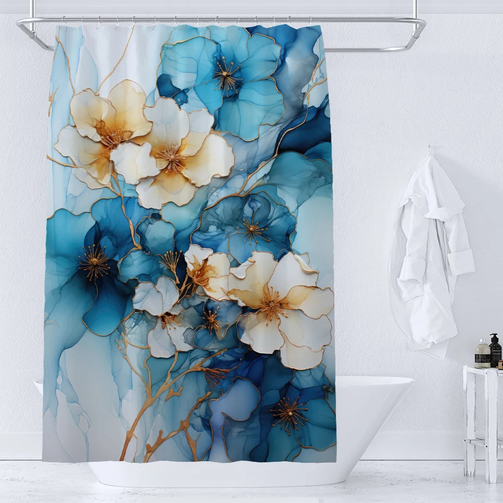 Art Watercolor Flowers Shower Curtain Print Modern Nordic Minimalist Polyster Fabric Home Decor Bathroom Curtains with Hooks
