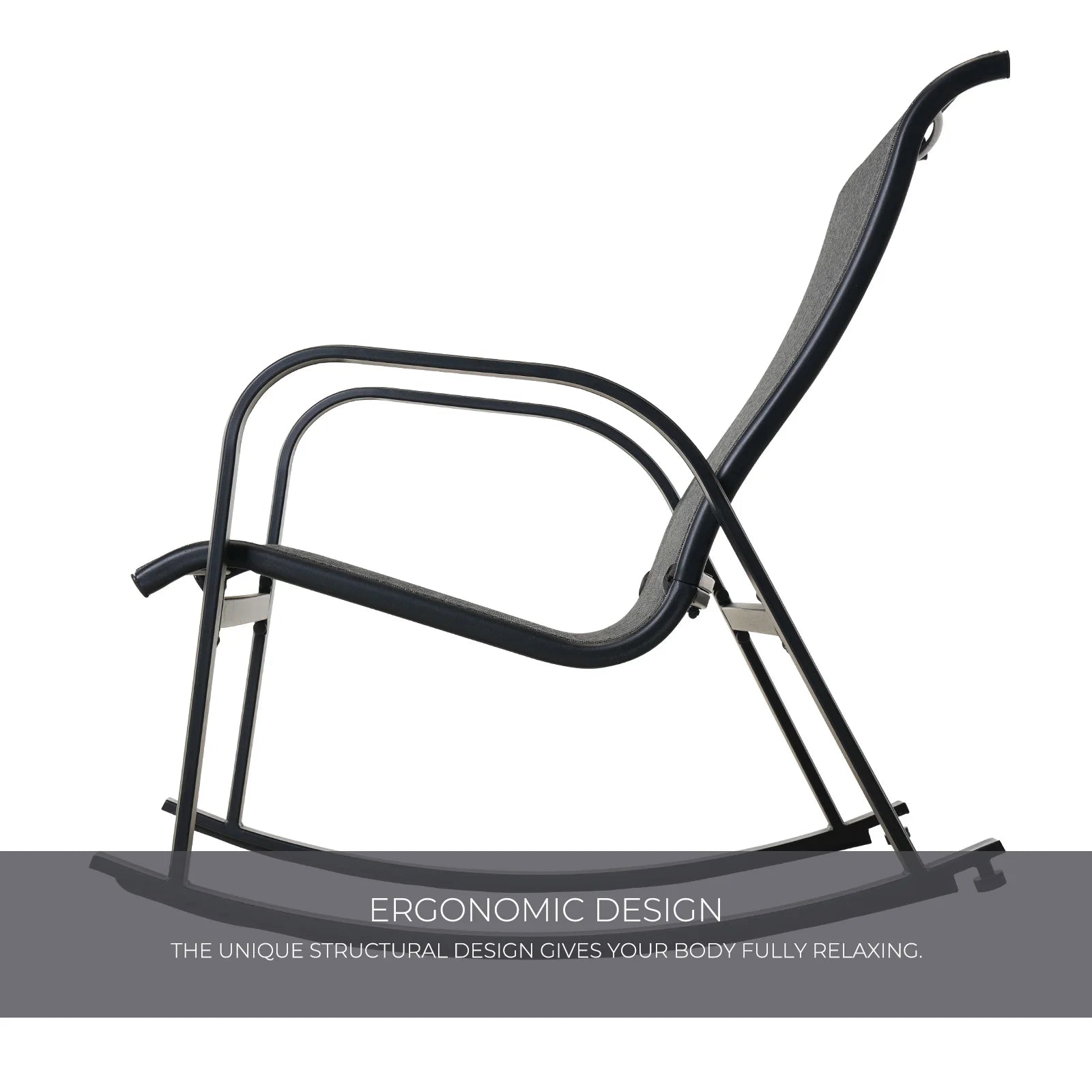Mesh Sling Rocking Chair,Outdoor E-coated Steel Rocker Seating Furniture for Front Porch Garden Patio Backyard