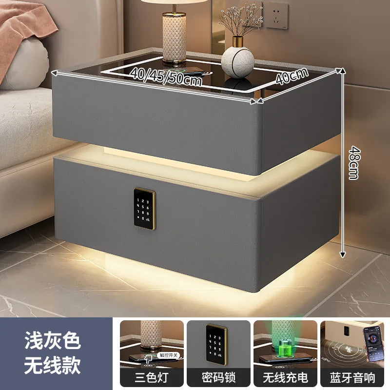 Creative 25-50cm Smart Bedside Table with Sensor Light Nordic Style Storage Cabinet Bedroom Nightstand with Wireless Charging