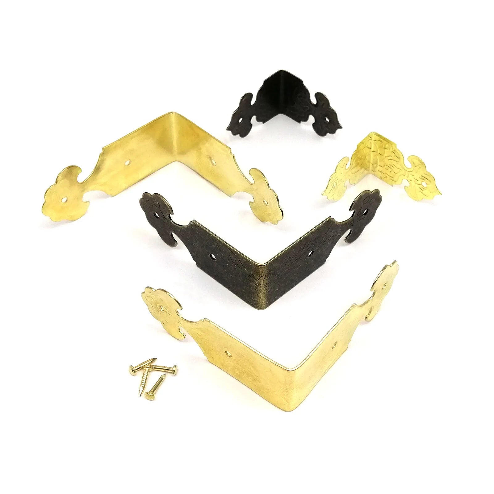 12pcs Decorative Corner Protector Guard Edge Cover for Jewelry Chest Wine Gift Box Wooden Case Table Desk Bronze Golden + Nails