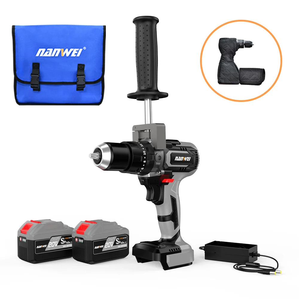 Brushless Cordless Impact Drill NANWEI Cordless 21v 13mm Ice Drill Power Tool 150NM High Torque