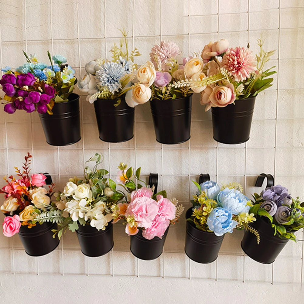 6/10Pcs Hanging Flower Pots Metal Hanging Planters Detachable Hook Iron Flower Bucket with Drainage Hole for Home Garden Decor