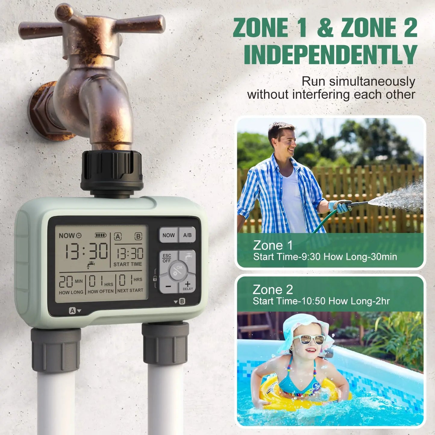 Eshico HCT-326 Super Timing 2-Outlet Water Timer Precisely Watering Up Outdoor Automatic Irrigation Fully Adjustable Program