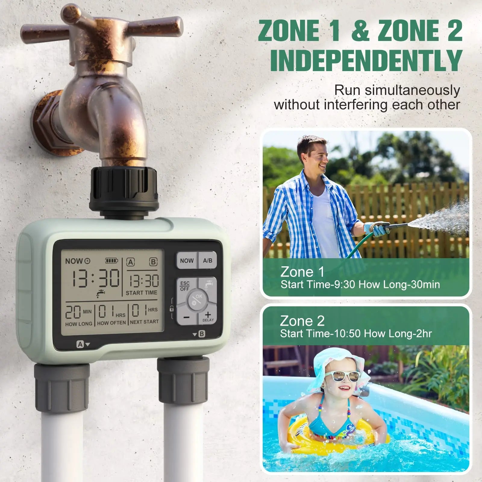 Eshico HCT-326 Super Timing 2-Outlet Water Timer Precisely Watering Up Outdoor Automatic Irrigation Fully Adjustable Program