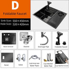 55CMX45CM Kitchen Sink Nano 304 Stainless Steel Vegetable Wash Basin Single Sink Wash Basin Sink Adjustable Folding Faucet