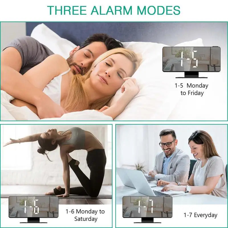 multi-functional projection alarm clock Intelligent luminous large screen Mirror Digital clock 180 Rotatable Projector for home