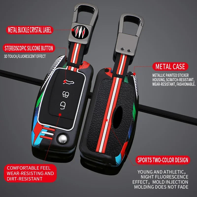 Racing Style Metal Car Key Case Fob Cover for Ford Fiesta Focus Ecosport Kuga Escape Falcon C-Max Territory Mondeo Galaxy