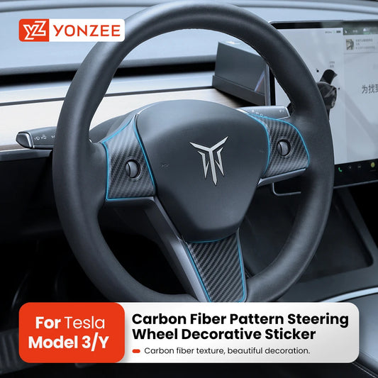 YZ For Tesla Model 3 Y 2021-2023 Car Steering Wheel Frame ABS Carbon Fiber Steering Wheel Decor Cover Stickers Interior