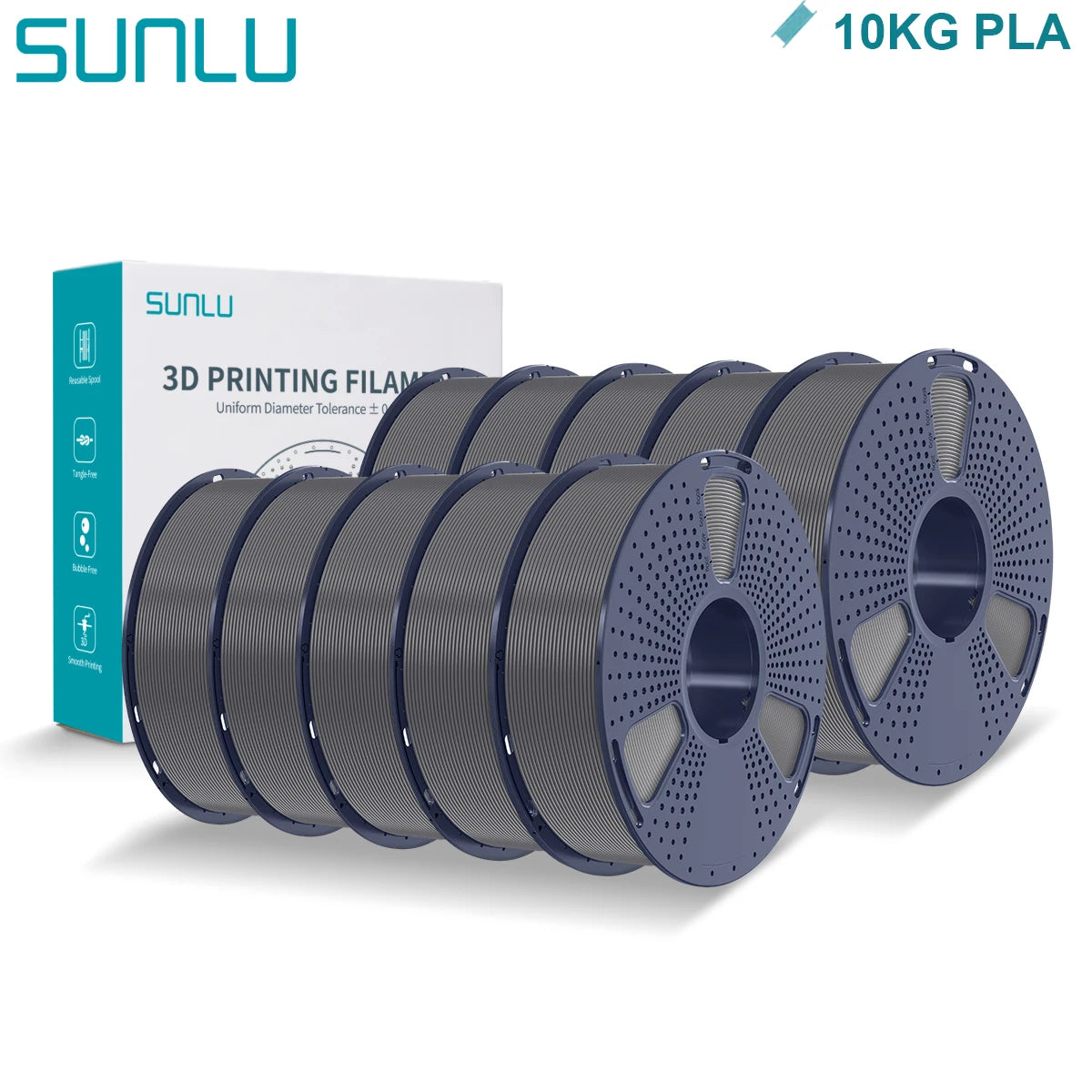SUNLU PLA 3D Printer Filament 1.75mm - 10 Rolls x 1KG | Neatly Wound