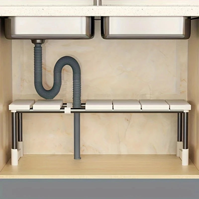 Adjustable Under Sink Storage Rack,Expandable Kitchen & Bathroom Cabinet Organizer, Durable Space-Saving Multi-Layer Pot Holder