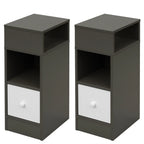 2PCs Bedroom Bedside Table with 2Open Shelves 1Drawer 25x66x30cm Slim Small Storage Cabinet Nightstand Space-Saving Home Decor