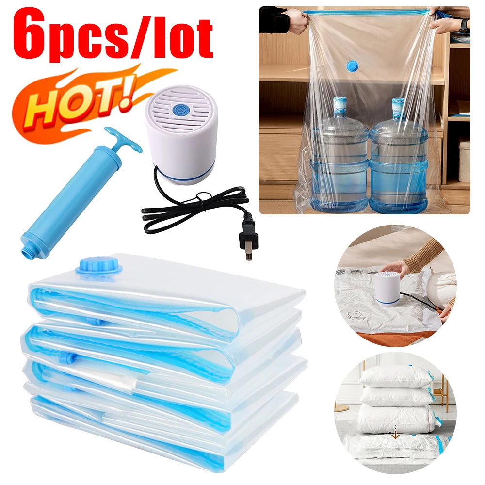 7 Sizes Reusable Vacuum Bags with Electric Pump Vacuum Compression Sealer Bag Mini Vacuum Sealer Machine for Clothes Organizer