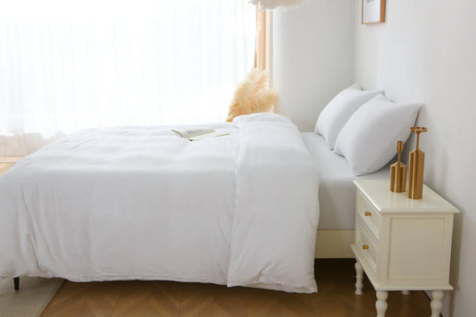 3 Pieces Solid Color Bedding Set with 1 Duvet Cover and 2 Pillow Shams, Comforter Not Included (King Size, White)