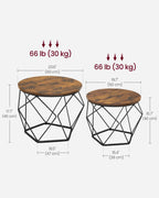 VASAGLE Small Coffee Table Set of 2, Round Coffee Table with Steel Frame, Side End Table for Living Room, Bedroom, Office