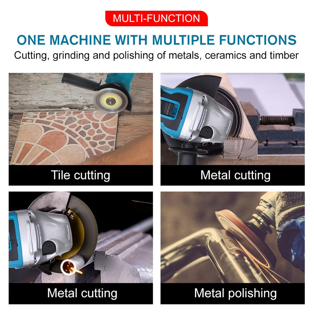 Drillpro 800W 125MM Brushless Electric Angle Grinder 4 Speed Cutting Machine DIY Woodworking Power Tools For Makita 18V Battery