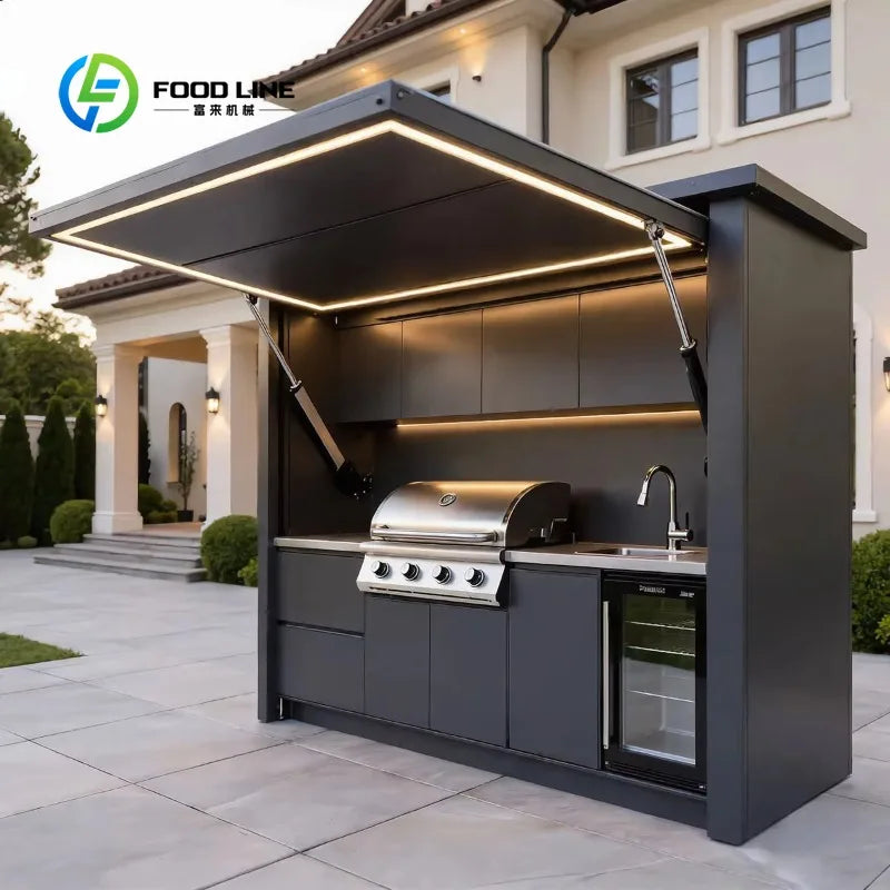 Customized 304 Stainless Steel Modular BBQ Kitchen Island Integral Cabinet With Sink Faucet For Patio Outdoor Barbecue Cooking