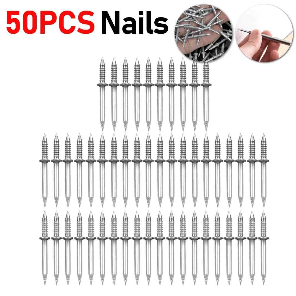 300-10pcs Double Head Nails Anti-Rust Double-Head Seamless Thread Nail Hard Thread Screws Set for Solid Wood Skirting Boards