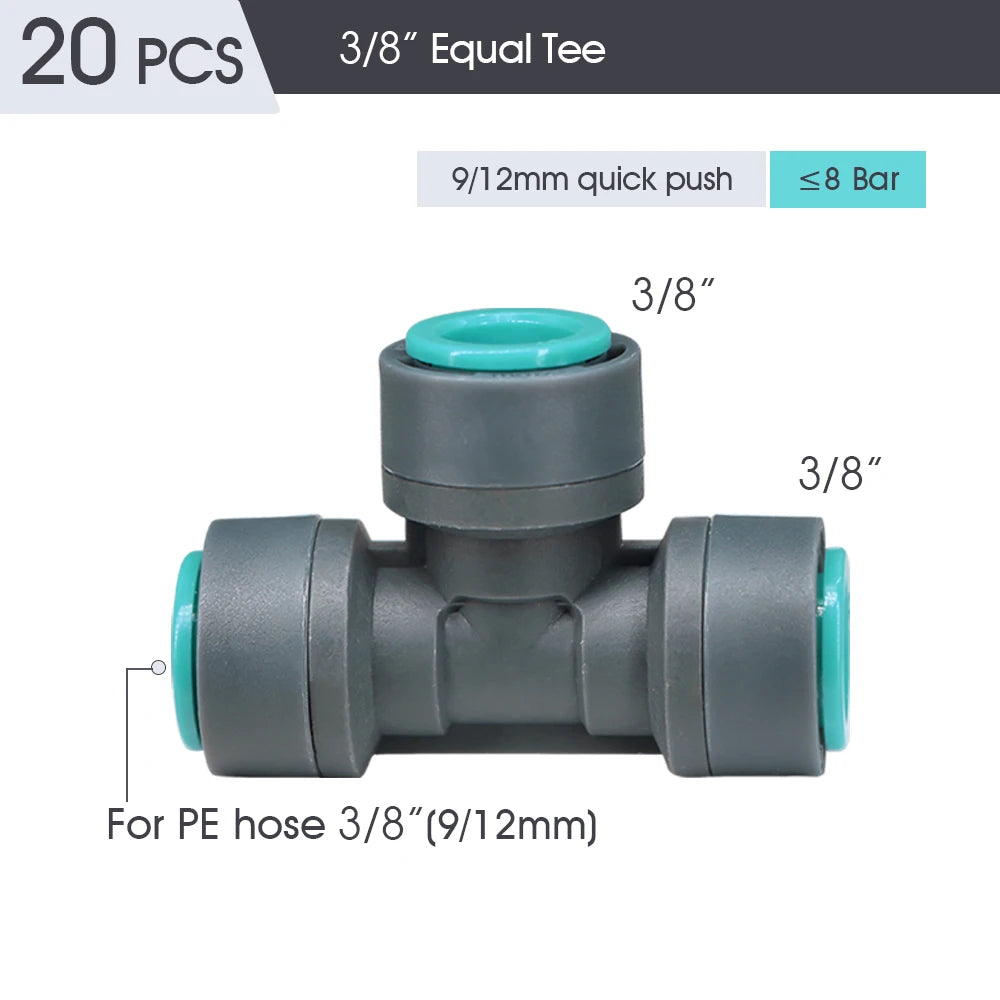 9/12MM PE Tubing Fittings 3/8'' PE Watering Hose Quick Connector for Garden Tubing Joints Tee Straight Elbow Valve Plug Stakes