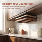 Under Cabinet Kitchen Hanging Organizer Rack with Hooks for Paper Towel Rags Cutting Board Pot Cover Storage