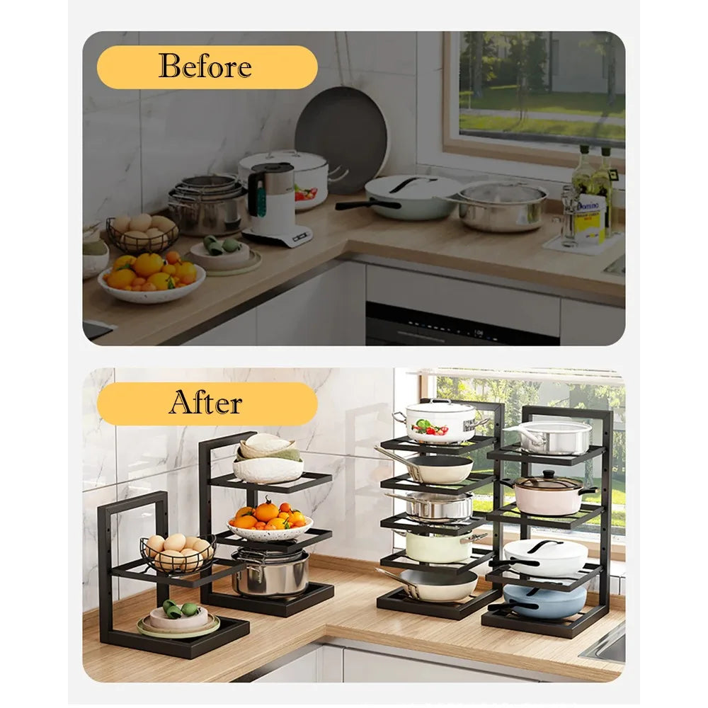 Kitchen Pot Rack Adjustable Multi-layer Under Sink Organizer Heavy Duty Cabinet Pan Holder Kitchen Storage Shelf for Cookware