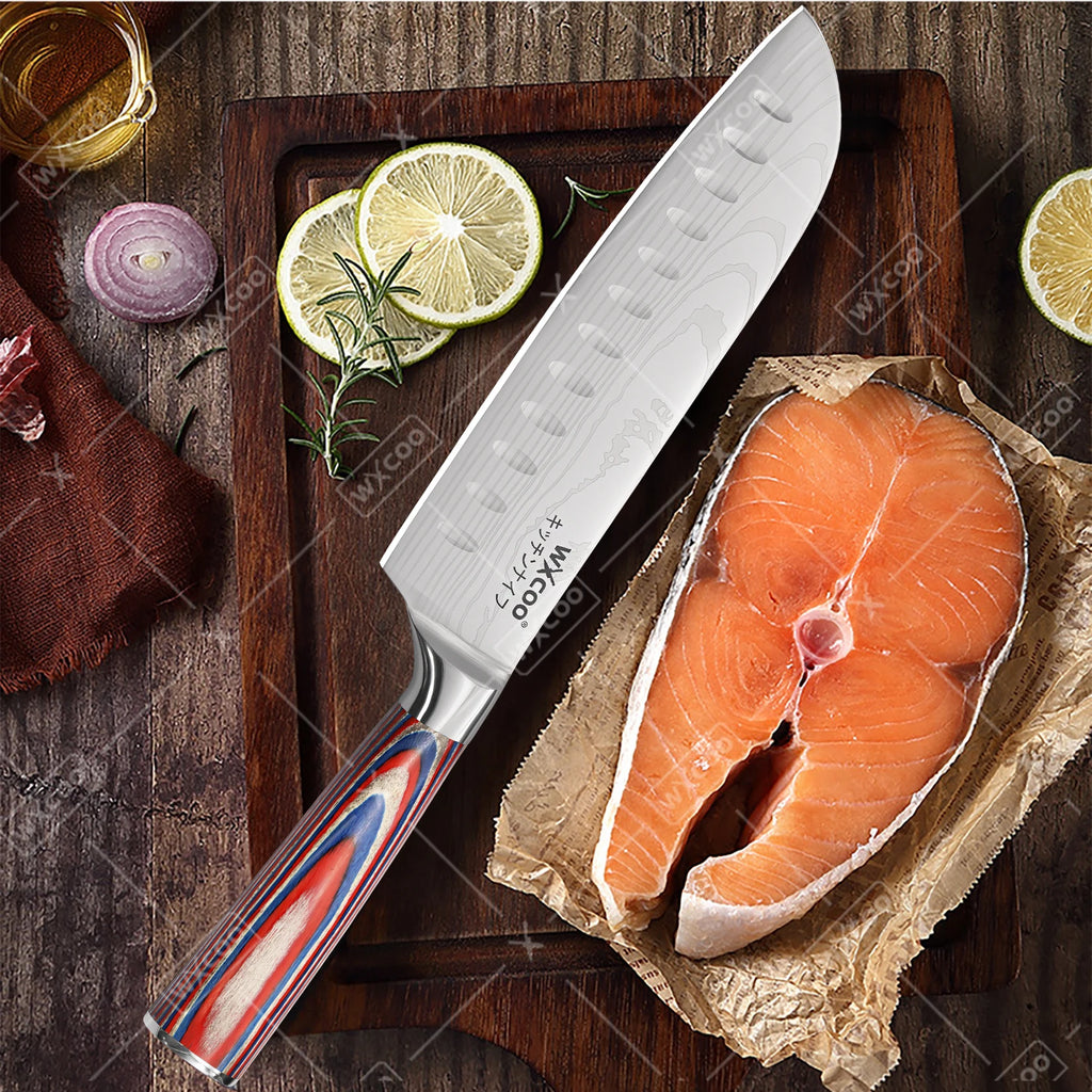 WXCOO Kitchen Knife Tools Set Chicken Cooking Meat Fish Fruit Bone Handmade Forged  Bread Knife  Professional