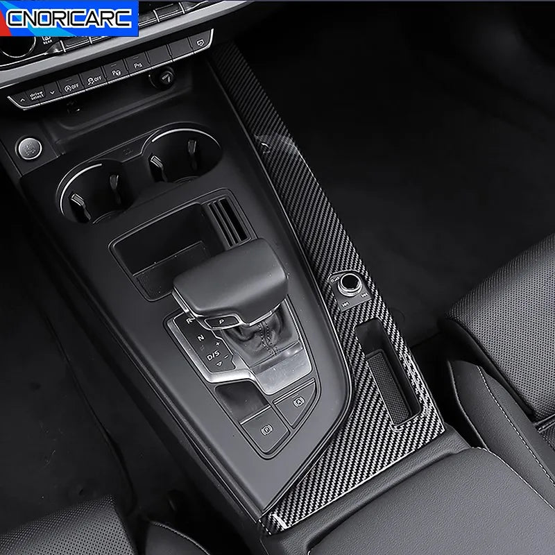 Console Gear Shift Frame Decoration Gearshift Side Sticker Trim For Audi A4 B9 A5 2017-2021 LHD Carbon Pattern Car Accessories
