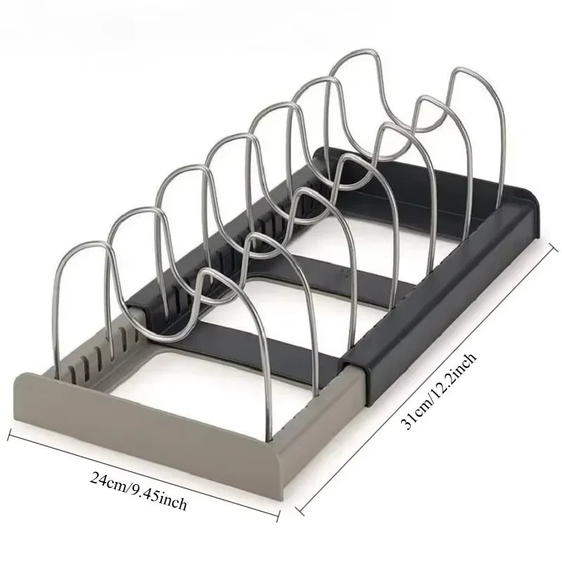 Stainless Steel Expandable Kitchen Cabinet Organizer for Pots Pans Cutting Board Cookware Storage Shelf Drying Rack